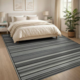 Black and White Geometric Modern Black White Horizontal Stripe Area Rug