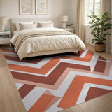 Orange Vibrant Orange Chevron Geometric Area Rug