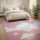 Whimsical Pink Pixel Clouds Area Rug