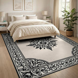 Ornate Black Star Medallion Cream Area Rug