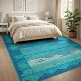 Coastal Beach Blue and Teal Teal Ocean Waves Coastal Area Rug