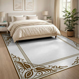 Ornate Floral Leaf Border Area Rug