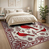 Red Cardinal Birds Area Rug with Ornate Frame