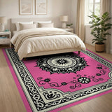 Pink Mandala Persian Area Rug with Ornate Borders