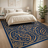 Indigo Gold Paisley Persian Area Rug
