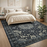 Traditional Persian Black and White Black White Persian Medallion Area Rug