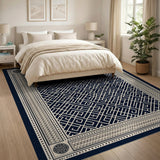 Blue and Teal Navy Labyrinth Geometric Area Rug