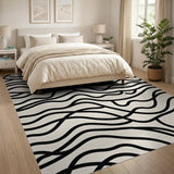 Abstract Wavy Black Lines Beige Area Rug