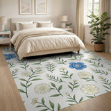 White Chamomile Blue Cornflower Floral Area Rug