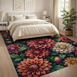 Vibrant Dahlia Blooms Floral Area Rug