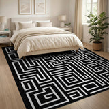 Black and White Geometric Modern Bold Black White Geometric Maze Area Rug