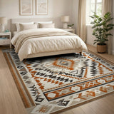 ODIKA Washable Tribal Geometric Area Rug - Terracotta & Beige Low Pile