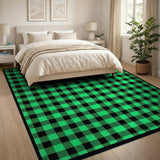 Geometric Modern Green Vibrant Green Black Checkered Area Rug