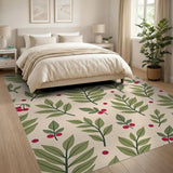 Lush Green Leaves Red Berries Area Rug