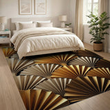 Gold Layered Fan Geometric Area Rug