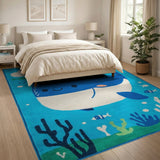 Cute Smiling Whale Underwater Kids Area Rug