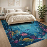 Deep Ocean Sharks Dolphins Blue Area Rug