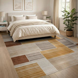 Brown and Tan Geometric Patchwork Area Rug in Brown Tan