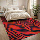 Bold Red Black Wavy Lines Area Rug