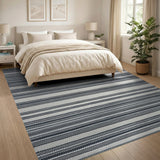 Bold Black White Striped Woven Area Rug