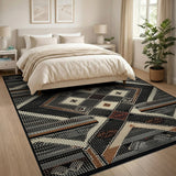 Beige and Neutral Bold Geometric Heritage Tribal Area Rug