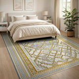 Gold Grey Geometric Lattice Area Rug