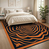 Hypnotic Orange Black Wave Geometric Rug
