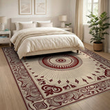 Beige and Neutral Ornate Red Medallion Persian Area Rug