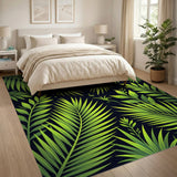 Vibrant Green Palm Fronds Area Rug on Black