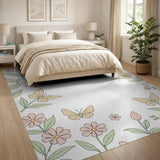 Floral Vintage Whimsical Pink Floral Butterfly Area Rug