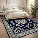 Traditional Persian Navy Blue Persian Floral Medallion Area Rug