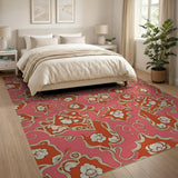 Vibrant Pink Floral Ornate Area Rug