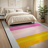 Vibrant Pink Orange Yellow Stripe Area Rug