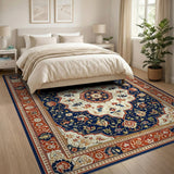 Multi-color and Patterns Navy Blue Persian Floral Medallion Area Rug