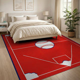 Kids Cartoon Red Baseball Diamond Area Rug