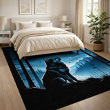 ODIKA Wolf and Moon Night Forest Blue Area Rug - Washable Low Pile Non-Slip Indoor Carpet