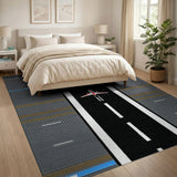 Pixel Airplane Runway Skyscrapers Area Rug