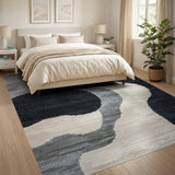 Abstract Organic Black Grey Area Rug