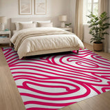 Abstract Area Vibrant Pink Wavy Abstract Area Rug
