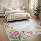 Pink Daisy Tulip Floral Border Area Rug