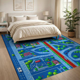 Multi-color and Patterns Kids Cartoon Road Map Play Rug