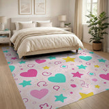 Multi-color and Patterns Playful Pink Hearts Stars Area Rug