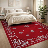 Festive Red Snowflake Ornate Border Rug