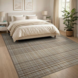 Brown Tan Plaid Woven Geometric Modern Area Rug