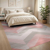 Pink Gray Chevron Zigzag Geometric Area Rug
