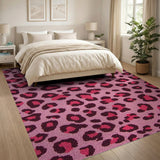 Pink Leopard Print Shag Area Rug