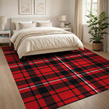 Geometric Modern Bold Red Black Tartan Plaid Area Rug