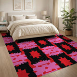 Bold Pink Red Geometric Tribal Area Rug