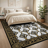 Gold and Silver Art Deco Gold Fan Geometric Area Rug