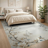 Delicate White Blossom Vine Beige Area Rug